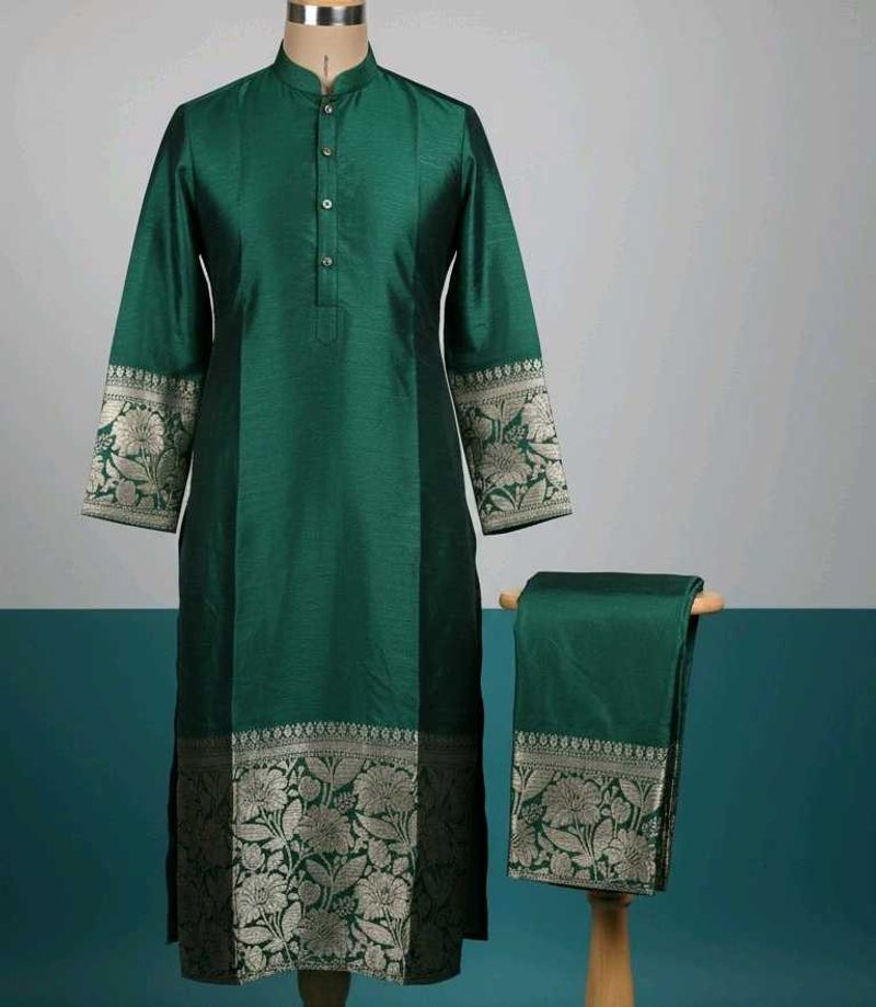 Elegant Green Banarasi silk  Kurta Set