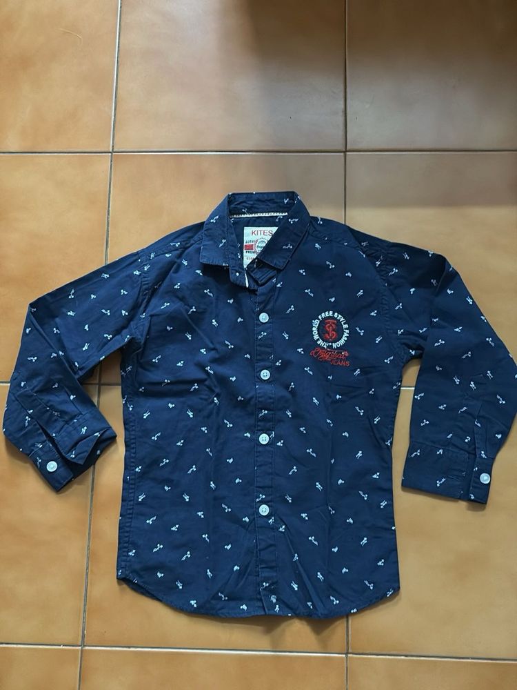 Boy's Casual Printed Shirt - navy blue