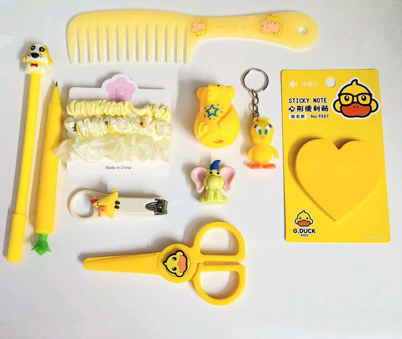 Yellow Theme Hair Accessories N Stationery Combo