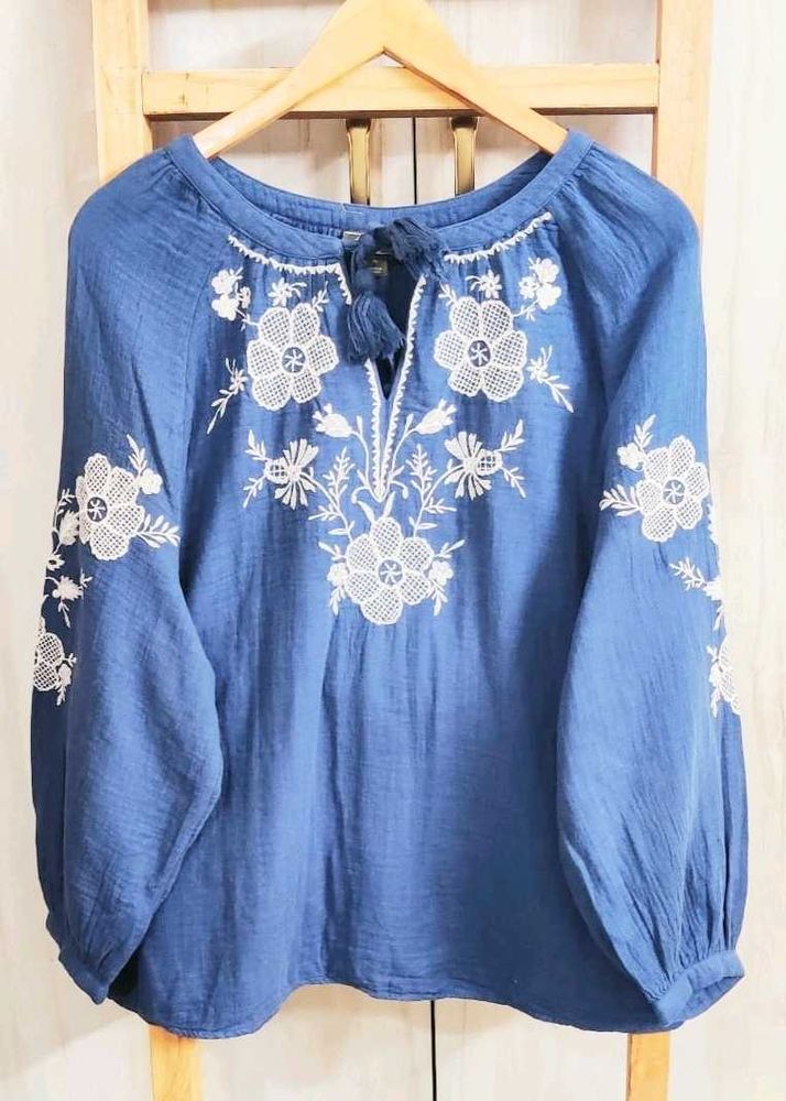 Embroidered light blue Blouse Size-44