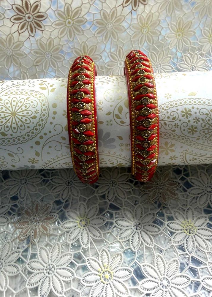 RED &amp; GOLD BEADED BANGLES