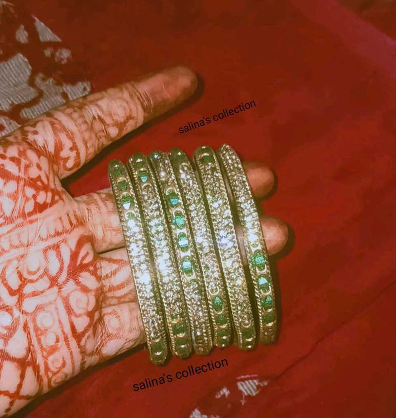 Emerald &amp; Crystal Bangles (Set of 6)