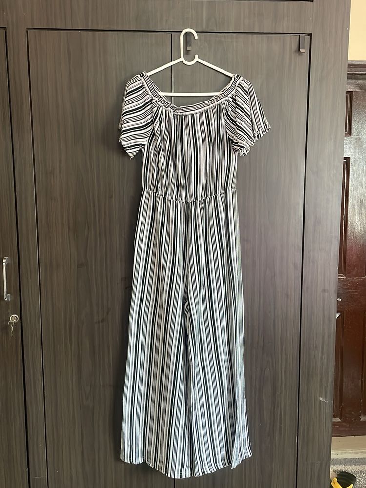Off Shoulder Black And White Jumpsuit