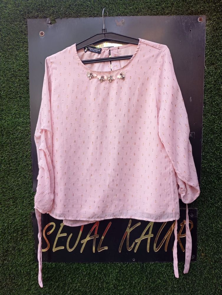 Lurex Material Top With Embellished Neckline