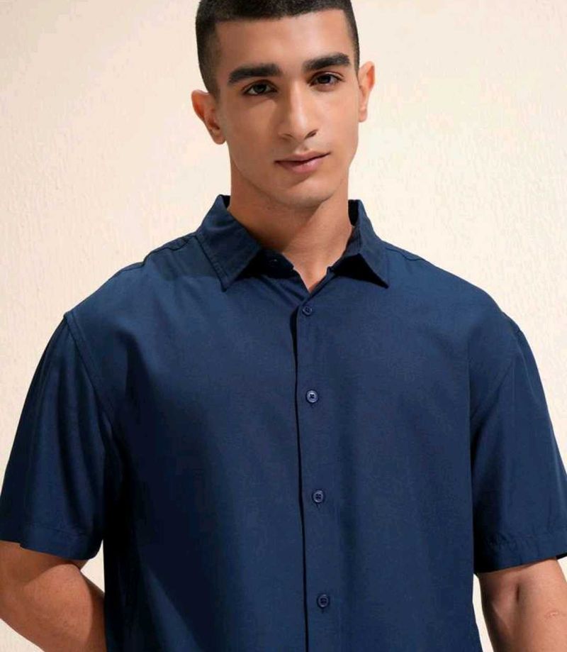 Navy Blue Short Sleeve Button Down
