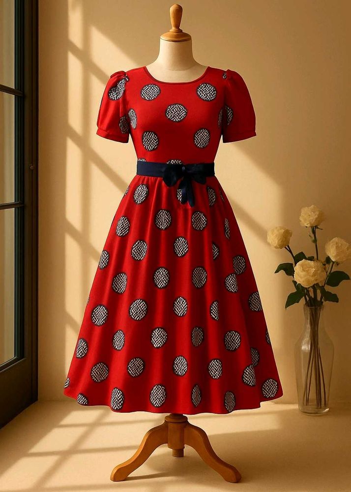 Red Girls Dress - Retro Type - Party Wear