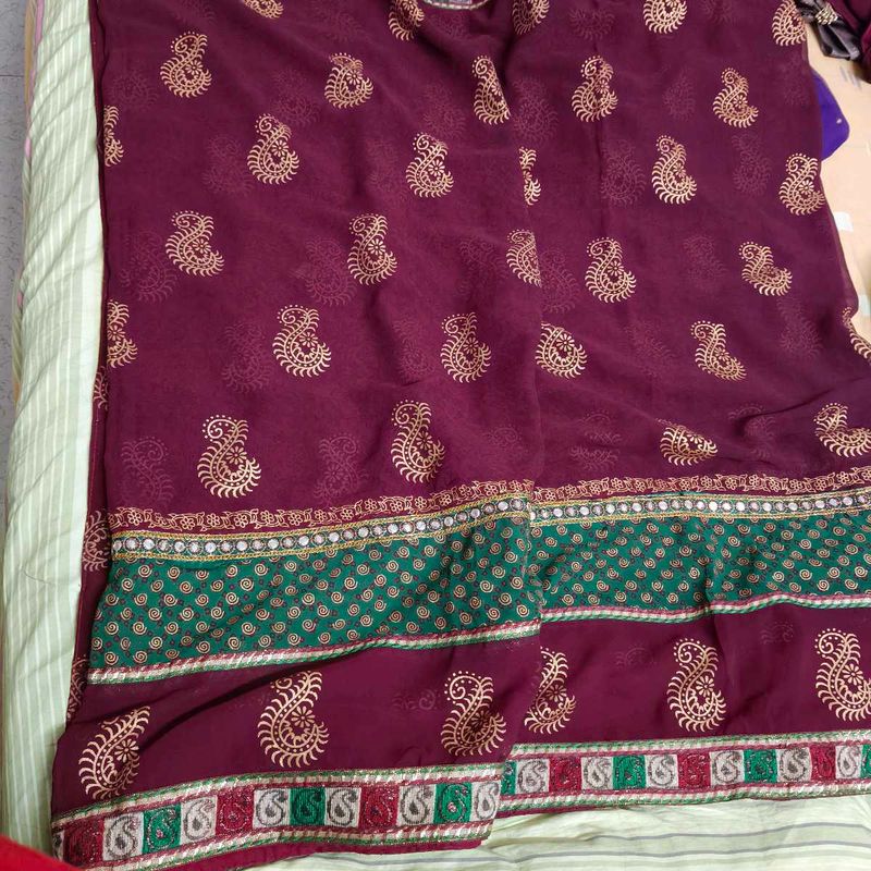 Maroon &amp; Gold Saree