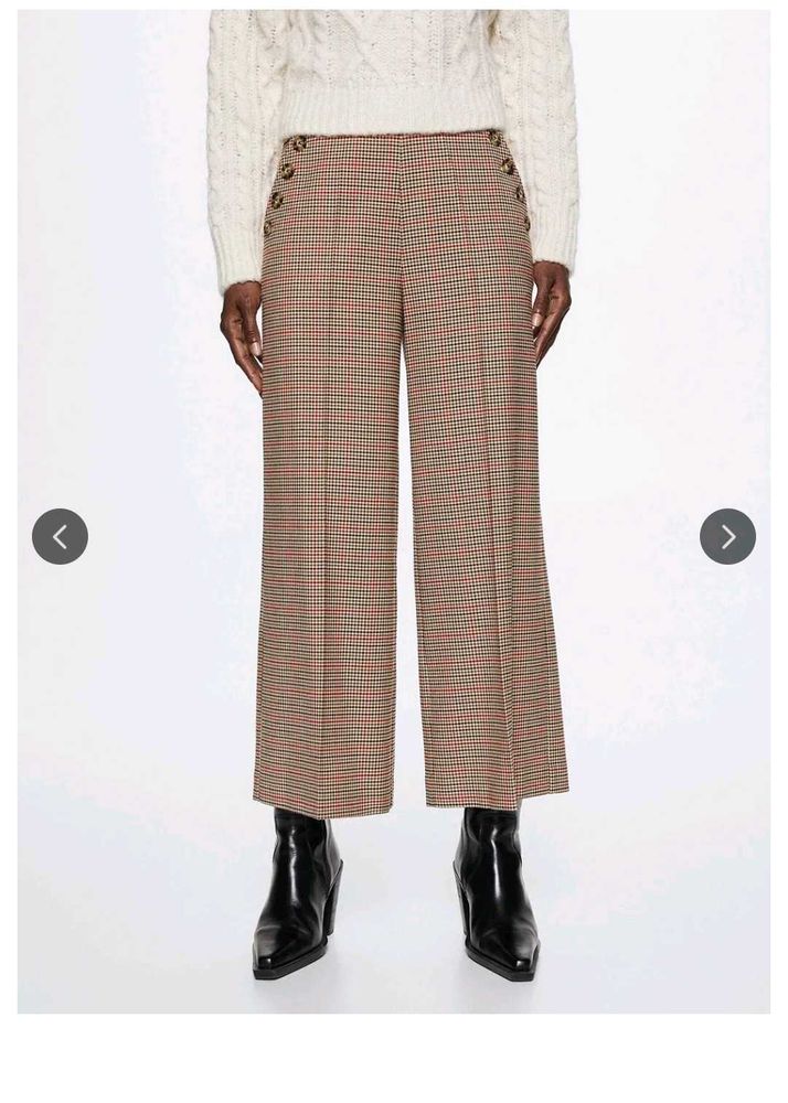 MANGO Checked Wide Leg Trousers