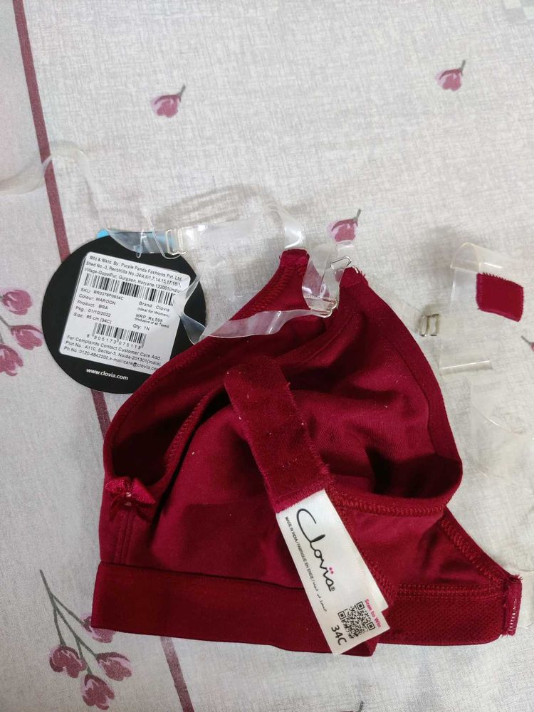 Clovia Maroon Bra With Transparent Straps