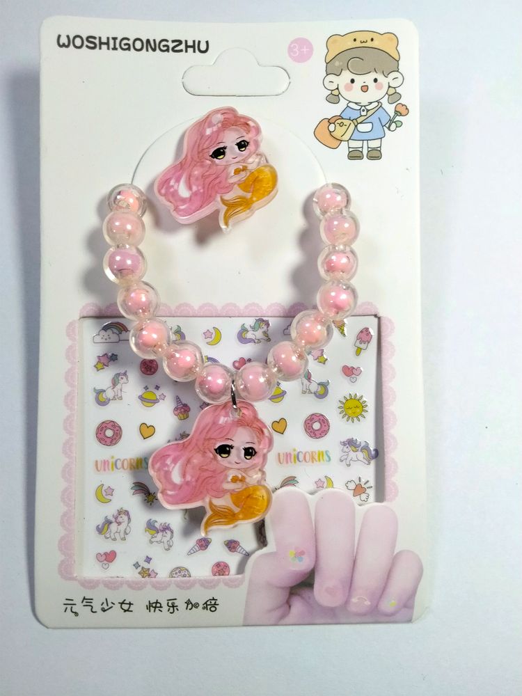 Daisy Beads Bracelet And Ring With Nail Sticker