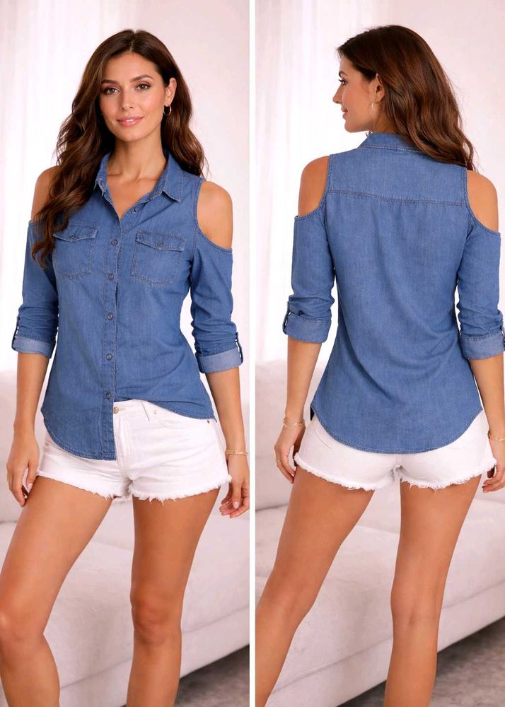 AJIO Cold-Shoulder Denim Shirt Top 💙