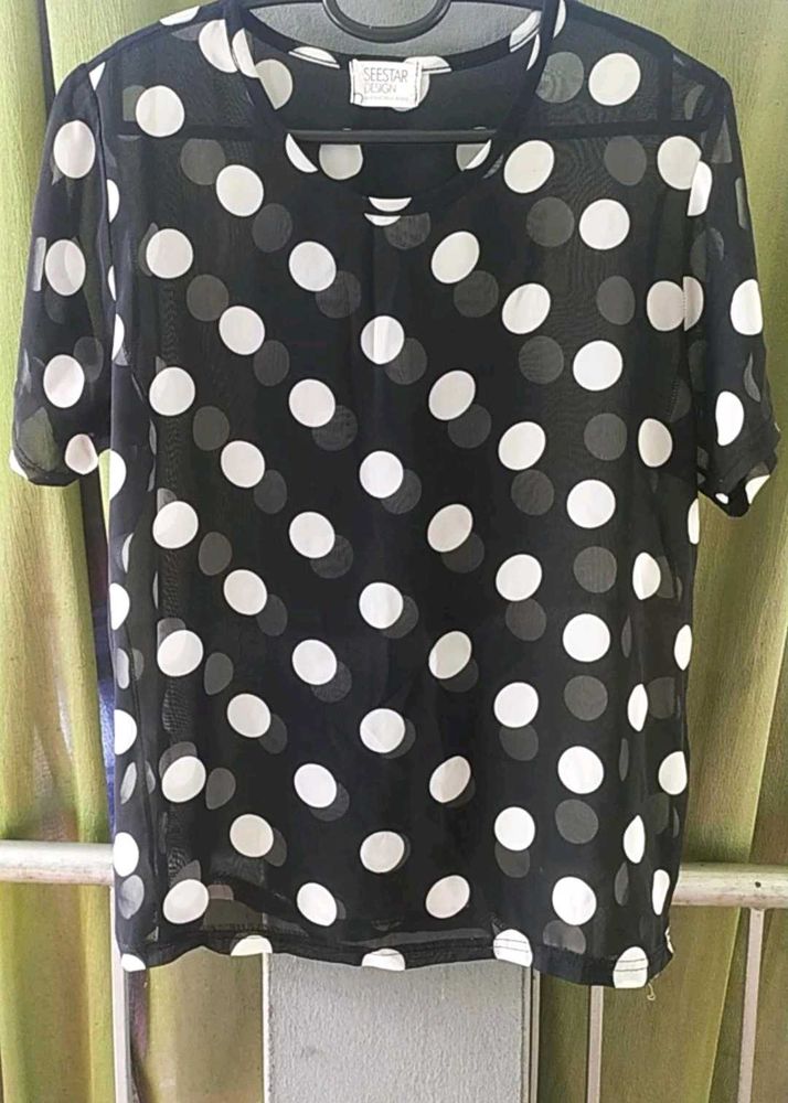 Polka Dot Mesh Top