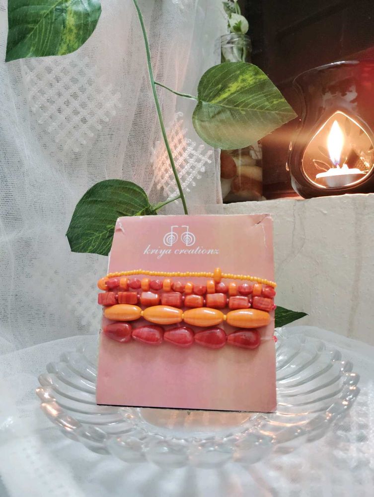 Orange Beaded Bracelet Set