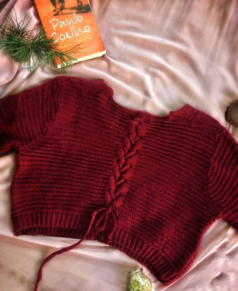 Maroon Crochet Crop Top for Women