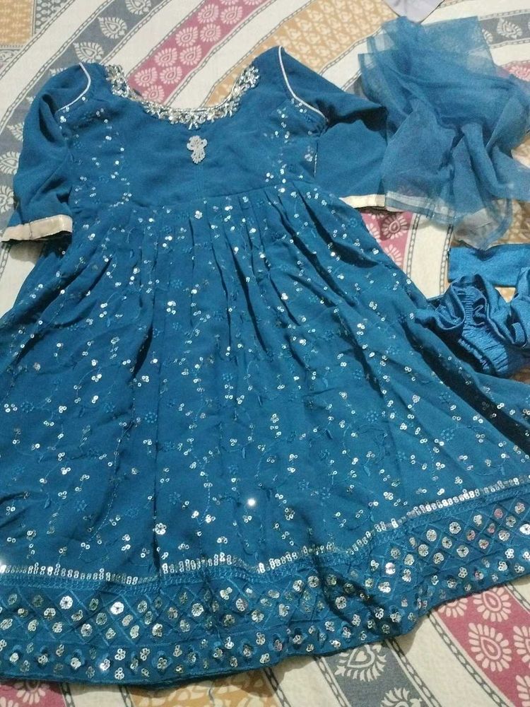 Teal Embellished Kurta Set