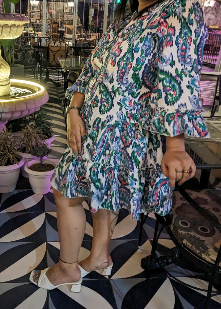 Paisley Print Ruffle Mini Dress