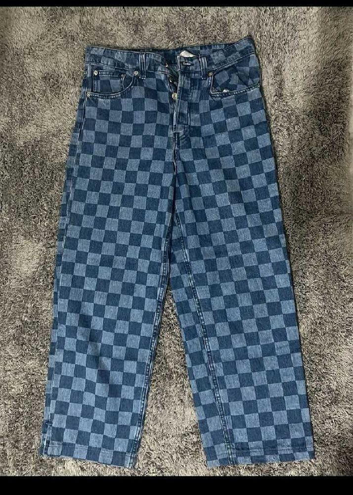 Checks Wide Leg Jeans