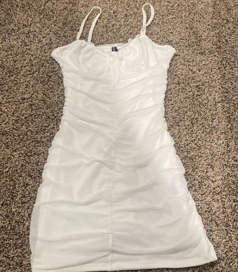 White Ruched Bodycon Mini Dress