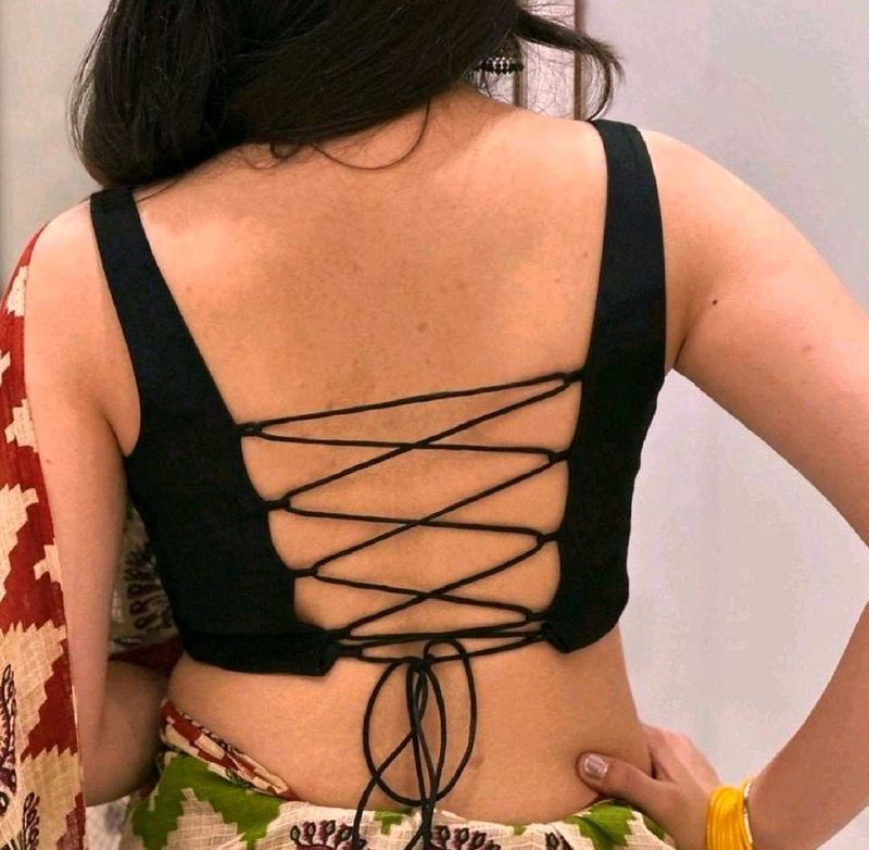 Drawstring Backless Cotton Blouse