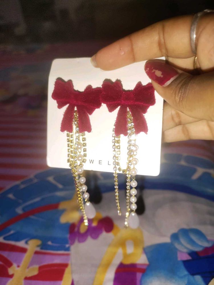 Red Velvet Bow Dangle Earrings