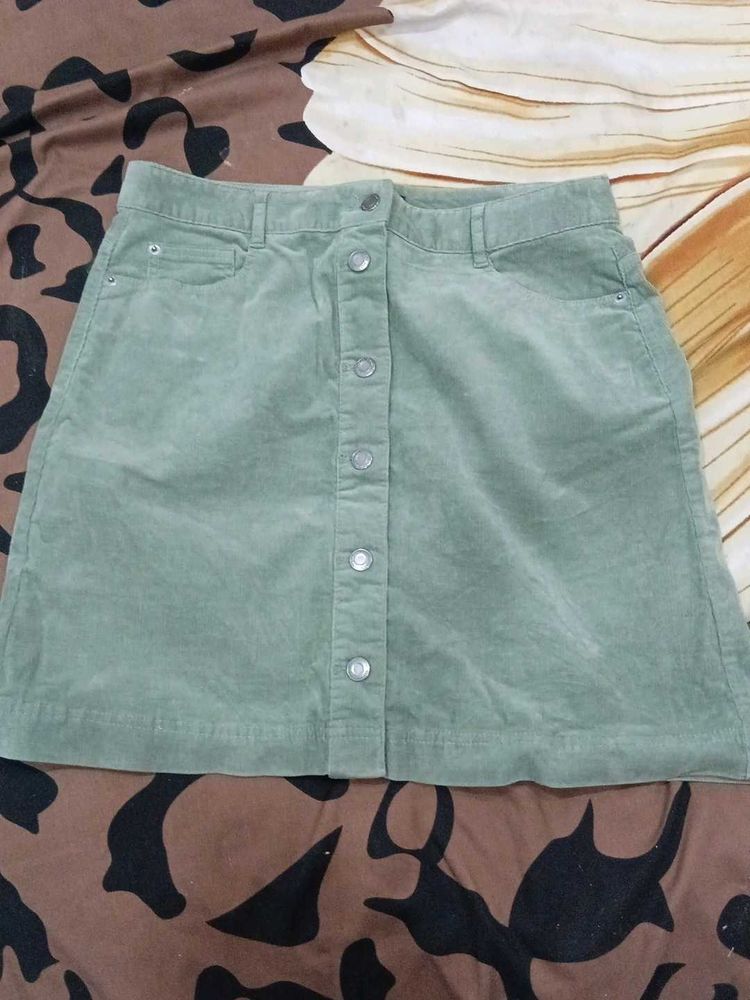 Cute Green Corduroy Skirt
