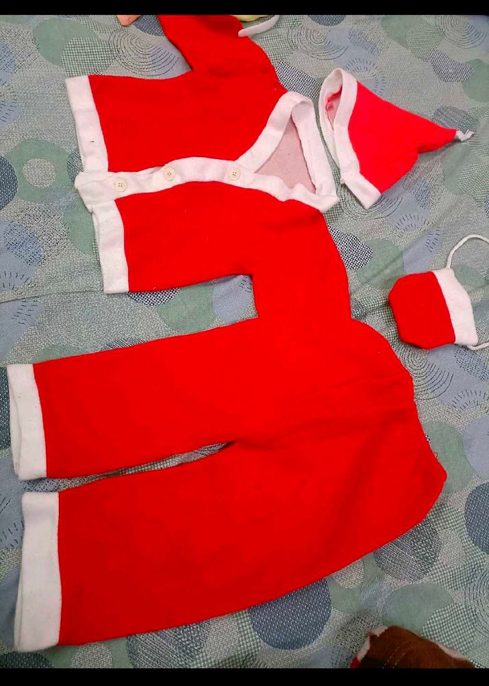 Beautiful Santa Dress With 2 Caps And Potli