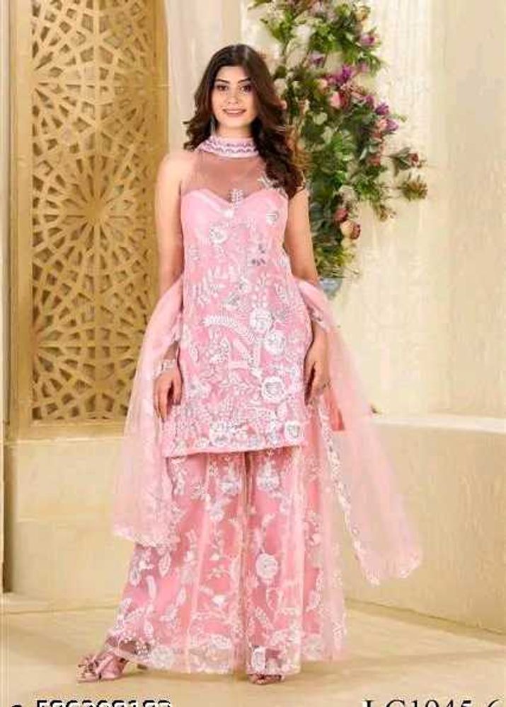 Pink Halter Neck Both Sided Embroidery Work DressD