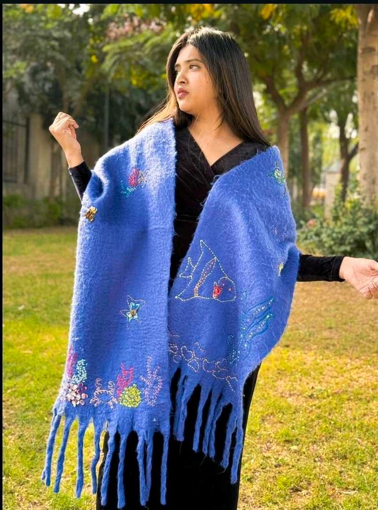 Blue Embroidered Scarf
