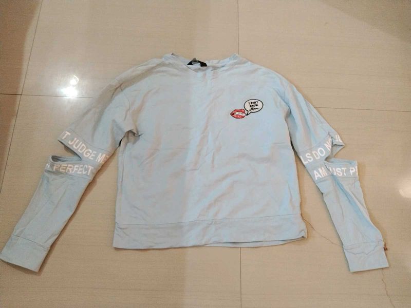 Light Blue Graphic Print Long Sleeve