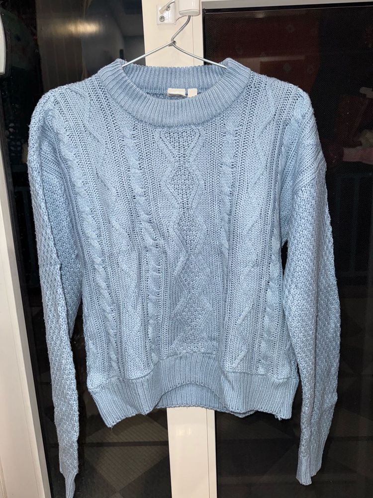 Powder Blue Knitted Sweater For Women