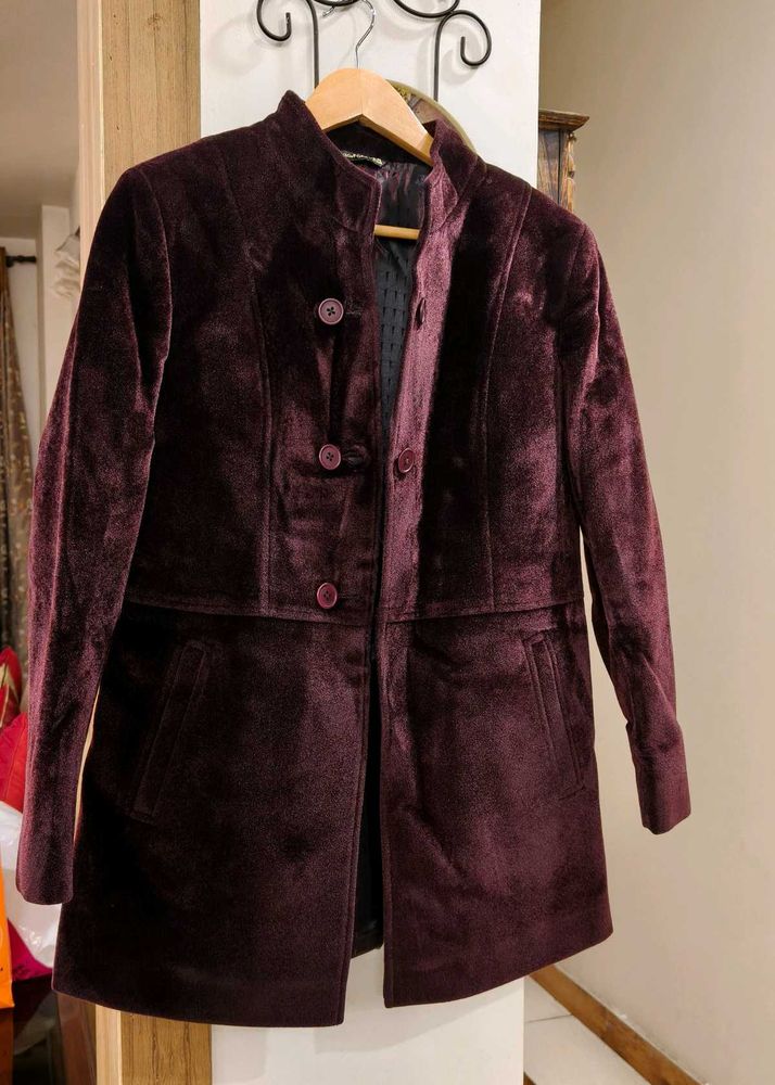 Miss forever Women Burgundy Velvet Coat