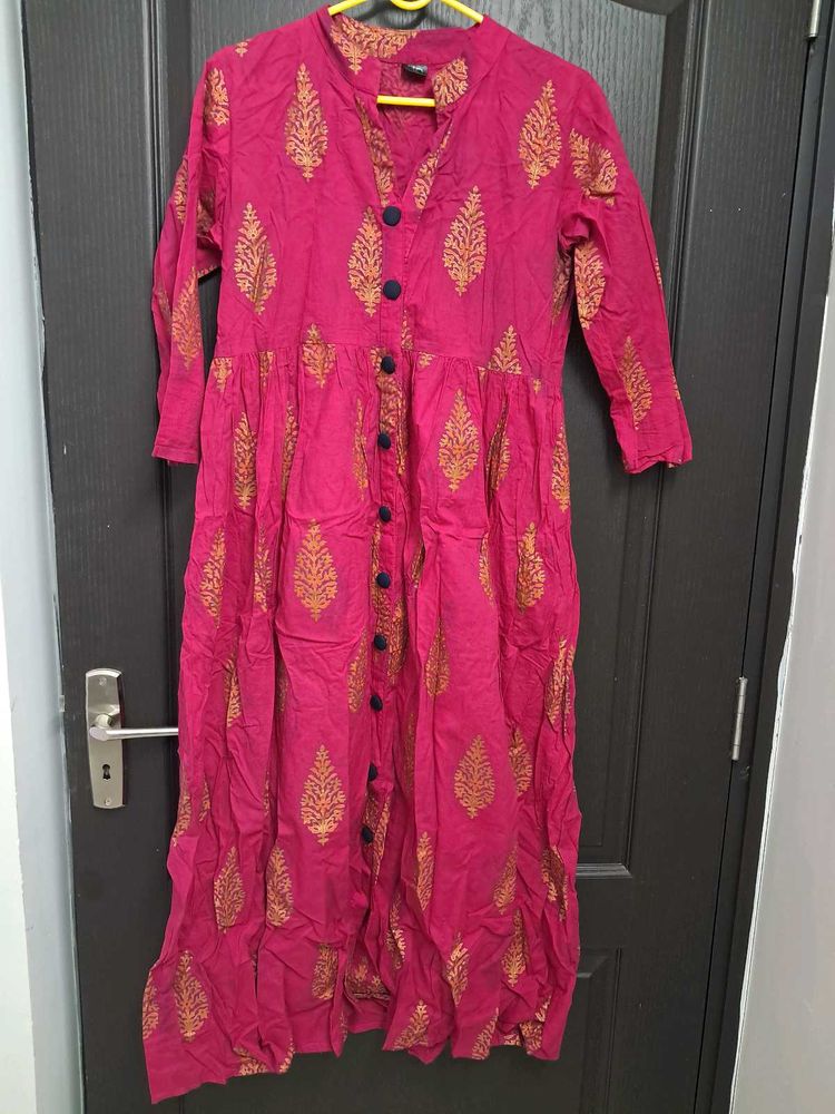 Pink &amp; Gold Print Kurta