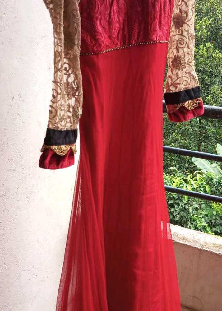 Red &amp; Gold anarkali gown with velvet bodice