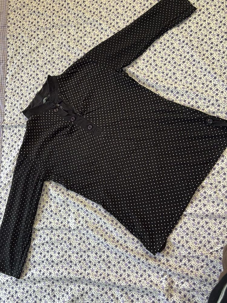 Black Top- Net in Back Side- Polka Dots