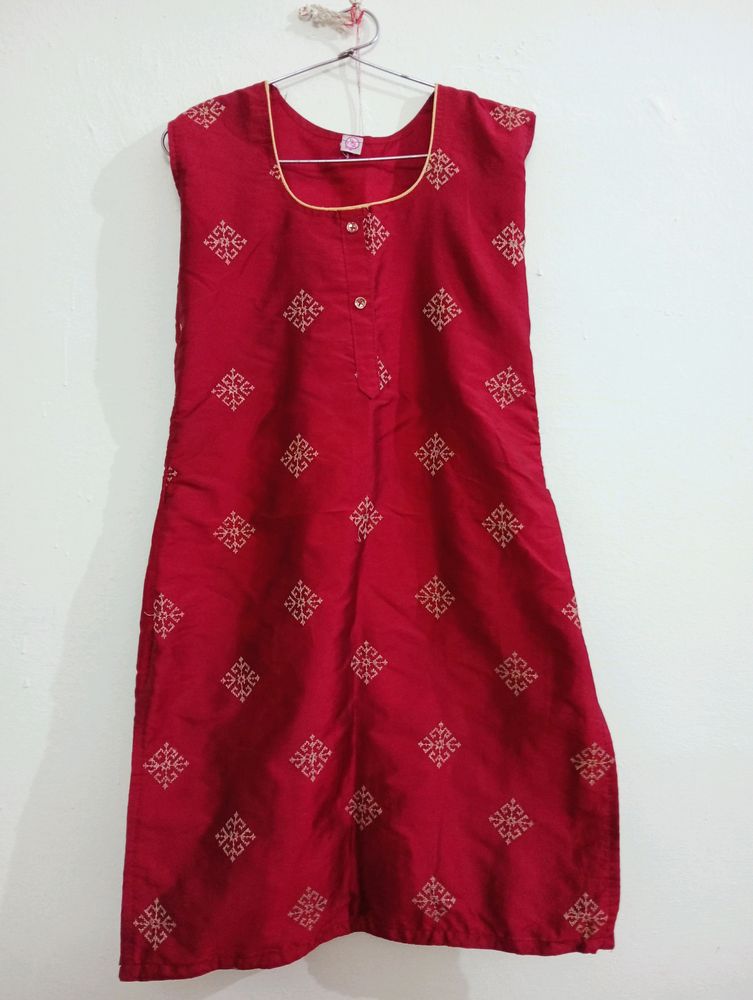 Art Silk Chery 🍒 Read Sleeveless Kurti