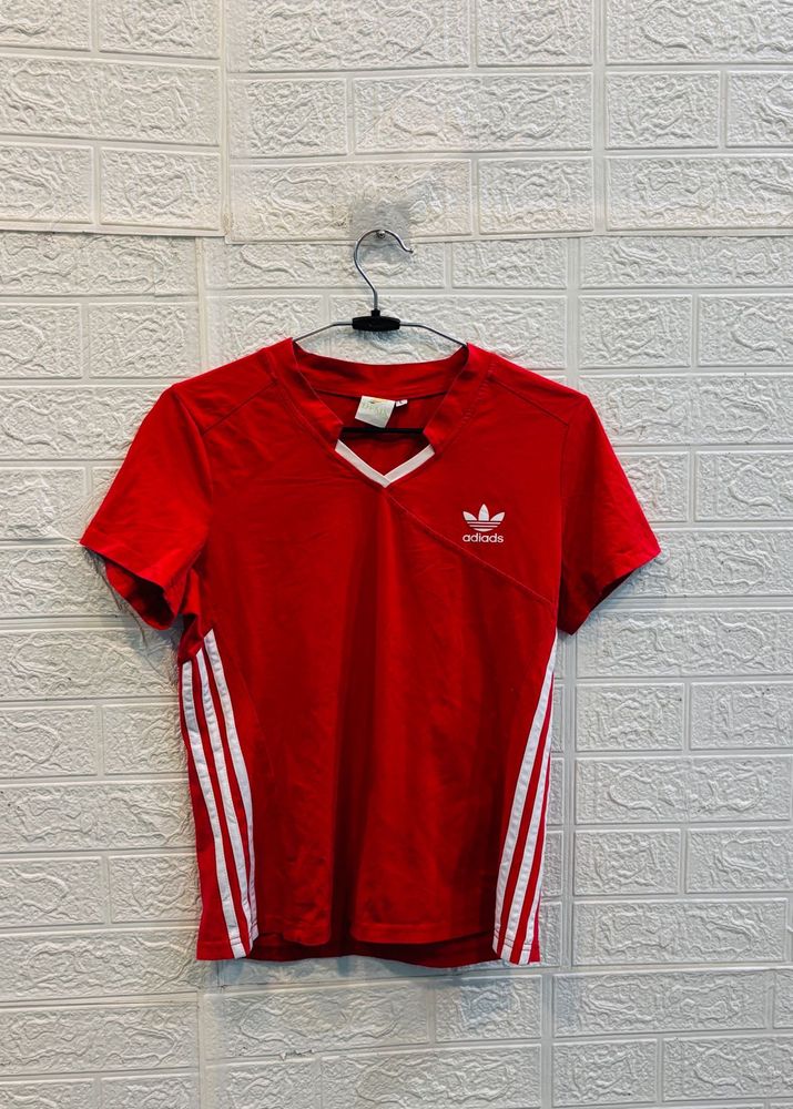 Adidas Red V-Neck T-Shirt