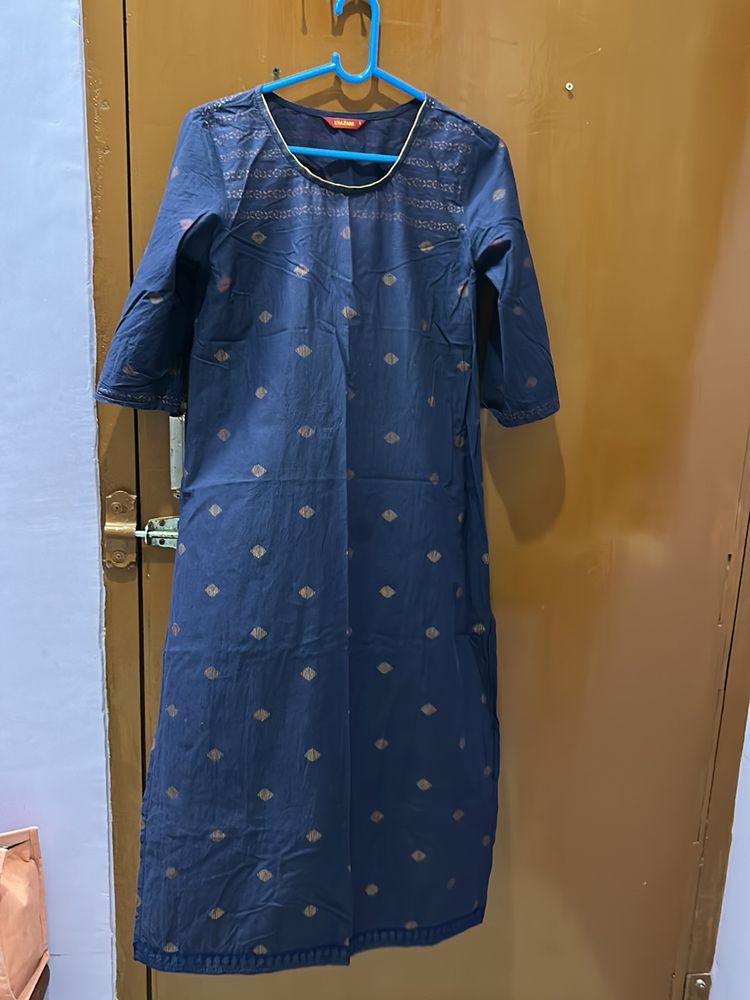 Cotton Navy Blue Kurta Fits Large, Bust Size Fit