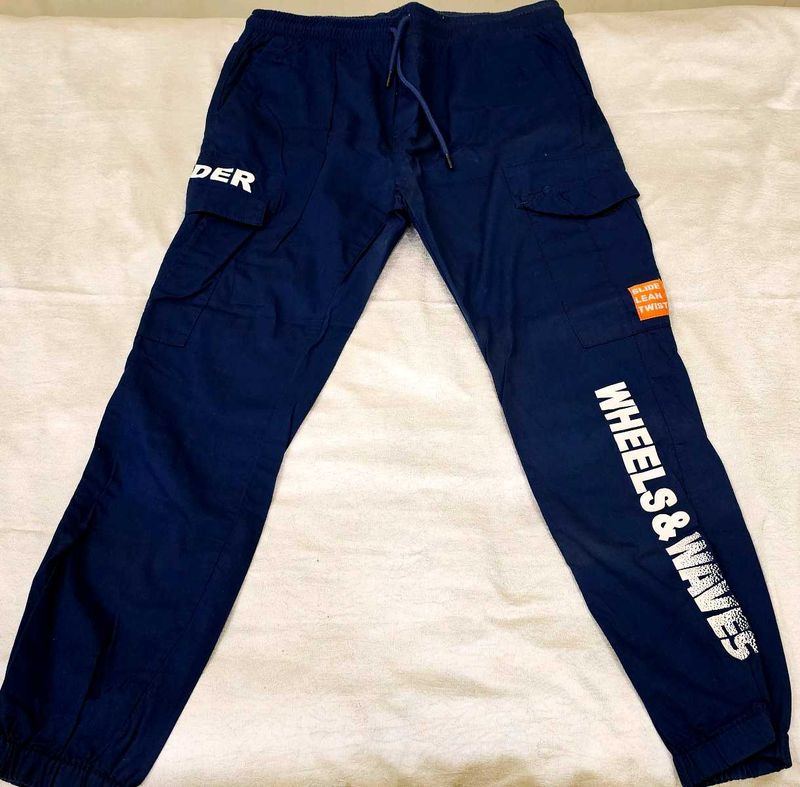 Blue Graphic Print Cargo Pants