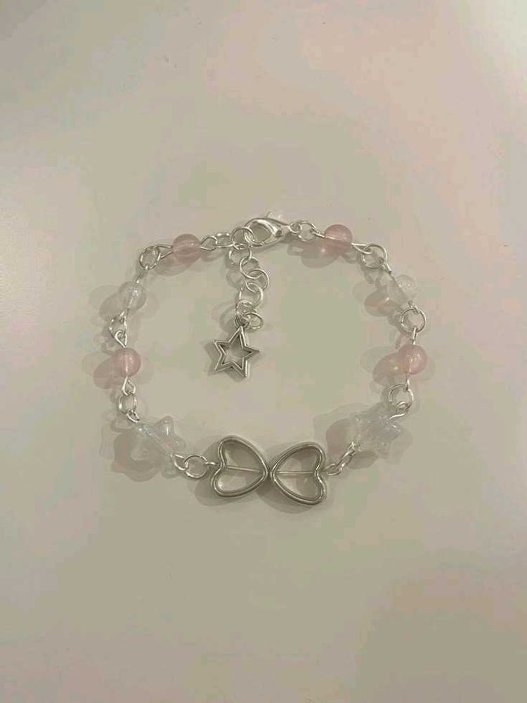 Pink Beaded Bow Bracelet