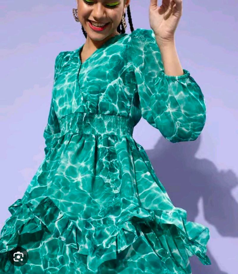 Chic Green Printed Dress