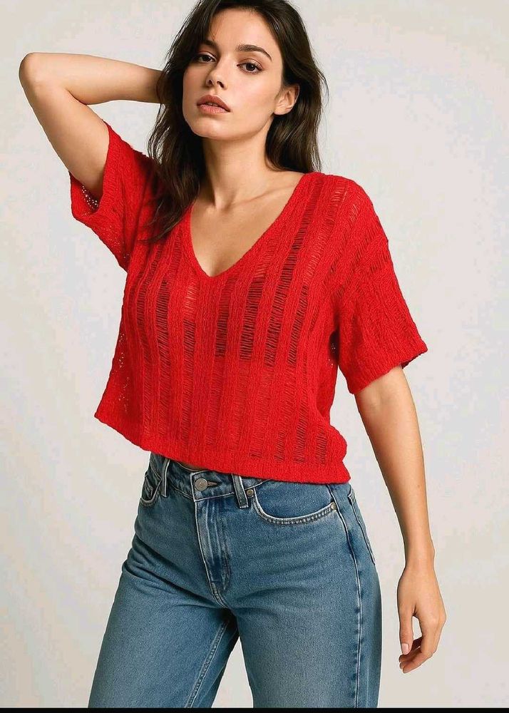 B2G2 🎁Red V-Neck Knit Top D