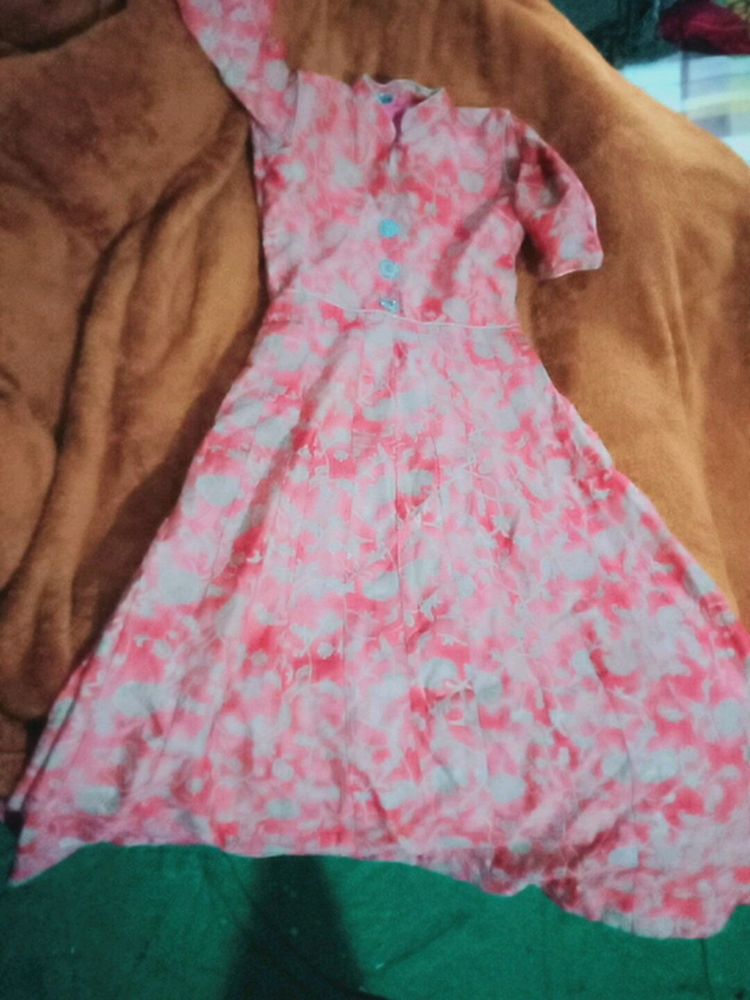 pink and golden full flaired long gown short sleeves