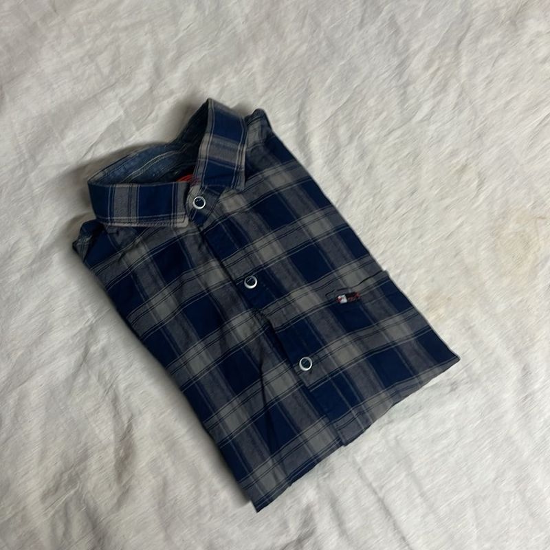 Blue Plaid Button-Down Shirt