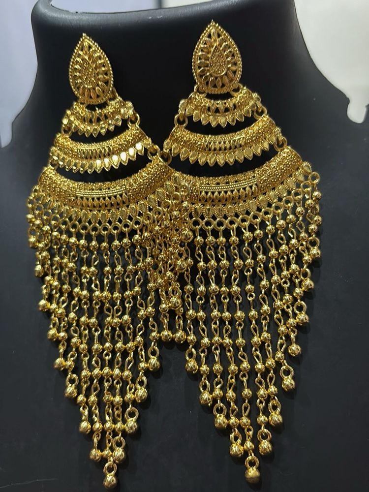 Big Long Golden Earrings