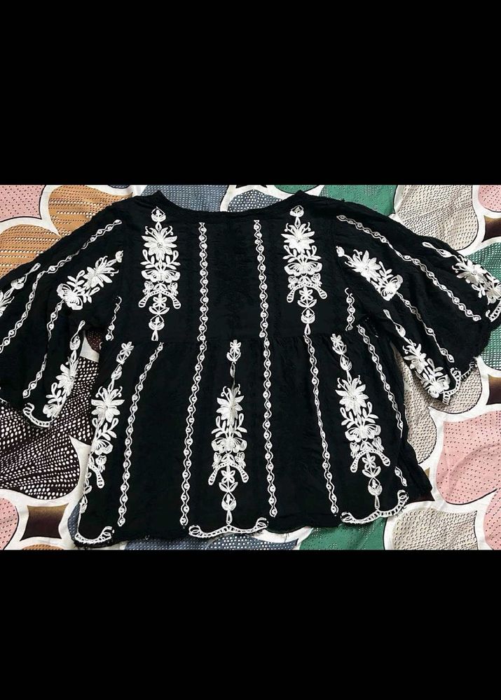 Embroidered Black Top