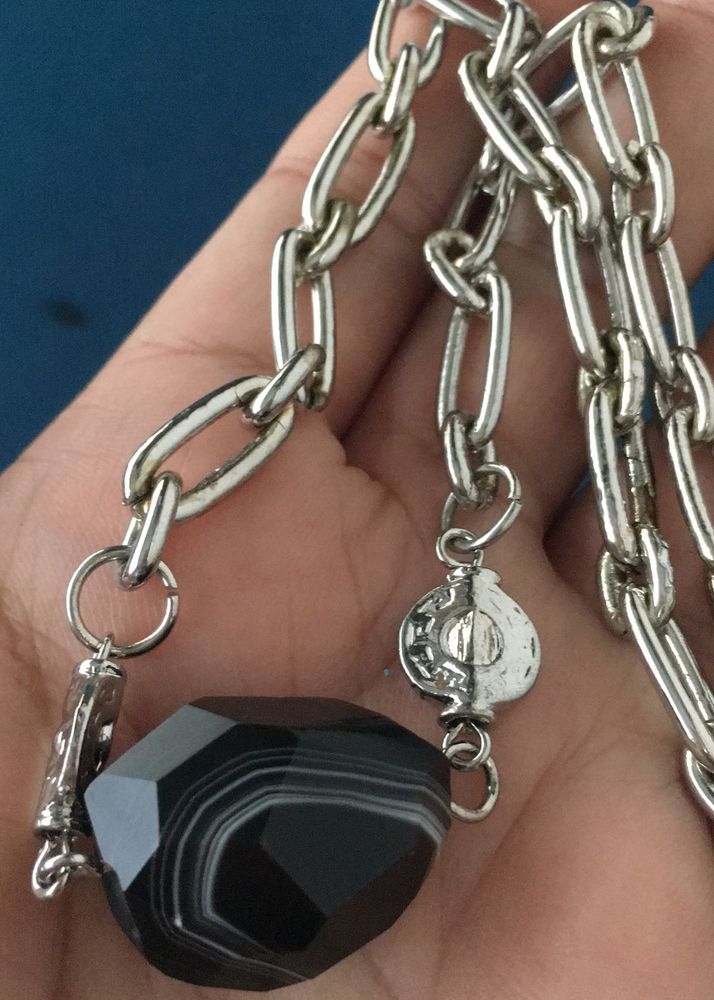 Faceted Banded agate Silver Necklace