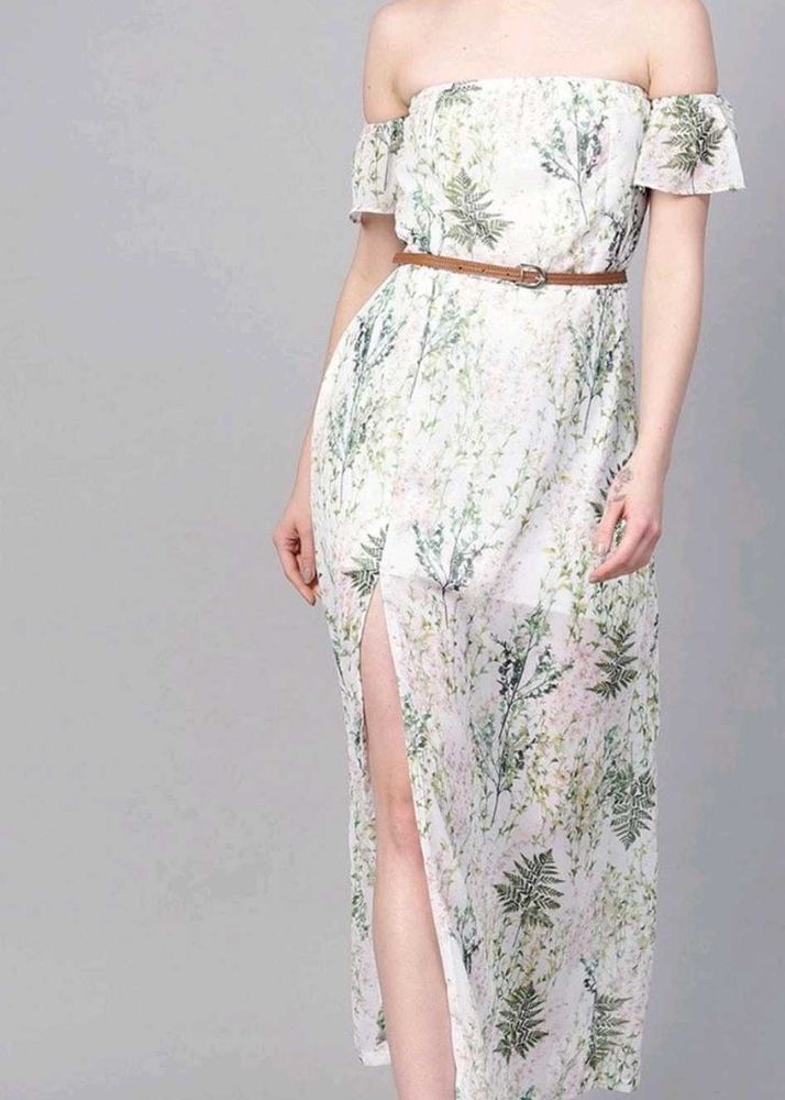 Floral Off-the-Shoulder Slit Maxi Dress