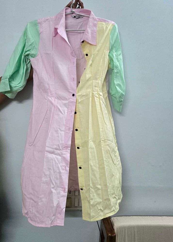 Pastel Colorblock Shirt Dress