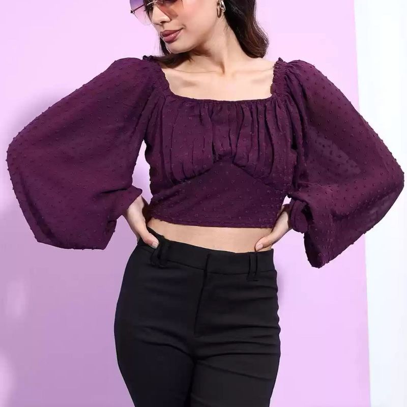 Square Neck Flared Sleeves Crop Top