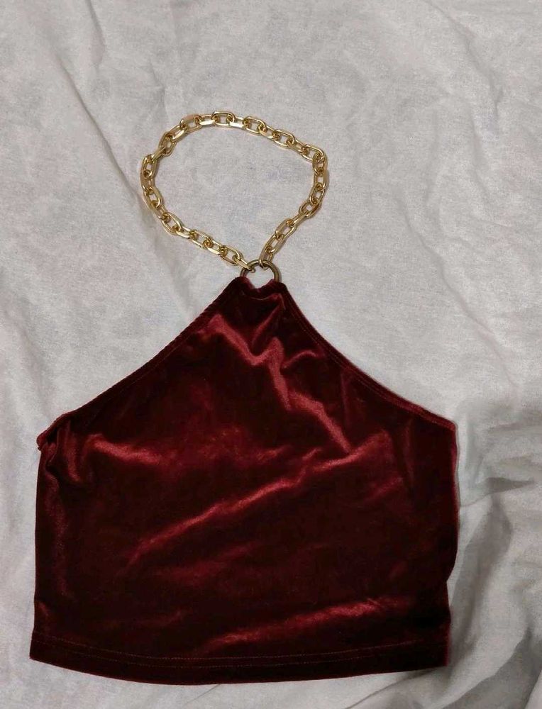 Burgundy Velvet Chain Halter Top